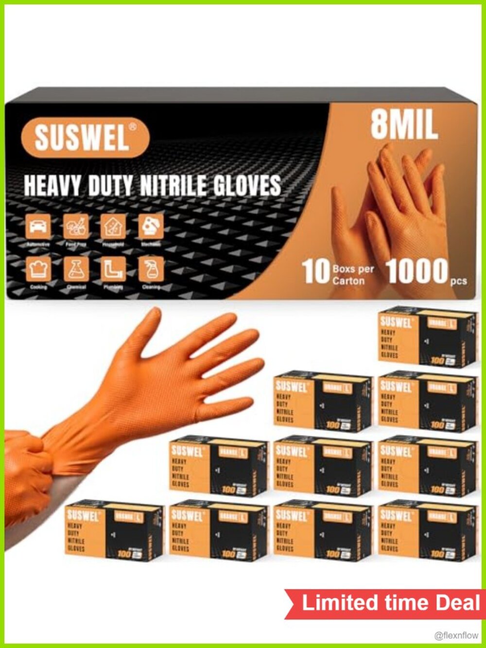 8 Mil Nitrile Gloves Diamond Textured Disposable Industrial Mechanic 1000PCs